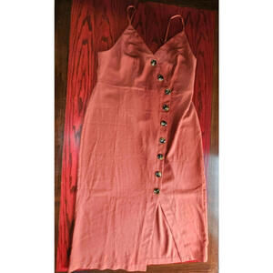 Rust Sleeveless Button-Front Midi Dress – Smocked Back – Size XL – Pre-Owned